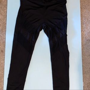 Black leggings with mesh in thighs.
